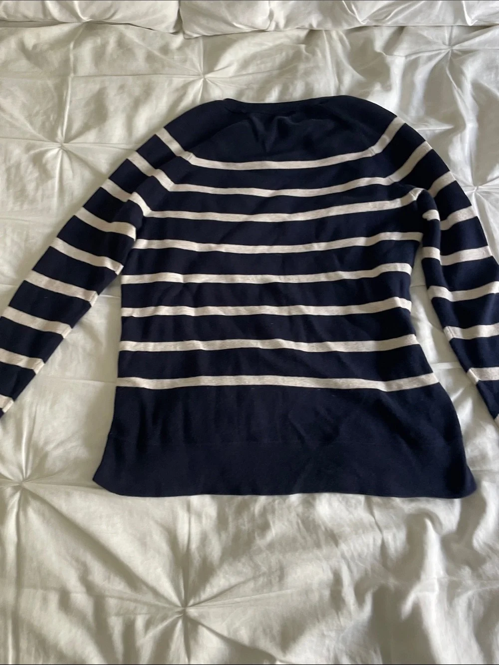 J. Crew Navy and White Striped Crewneck Sweater